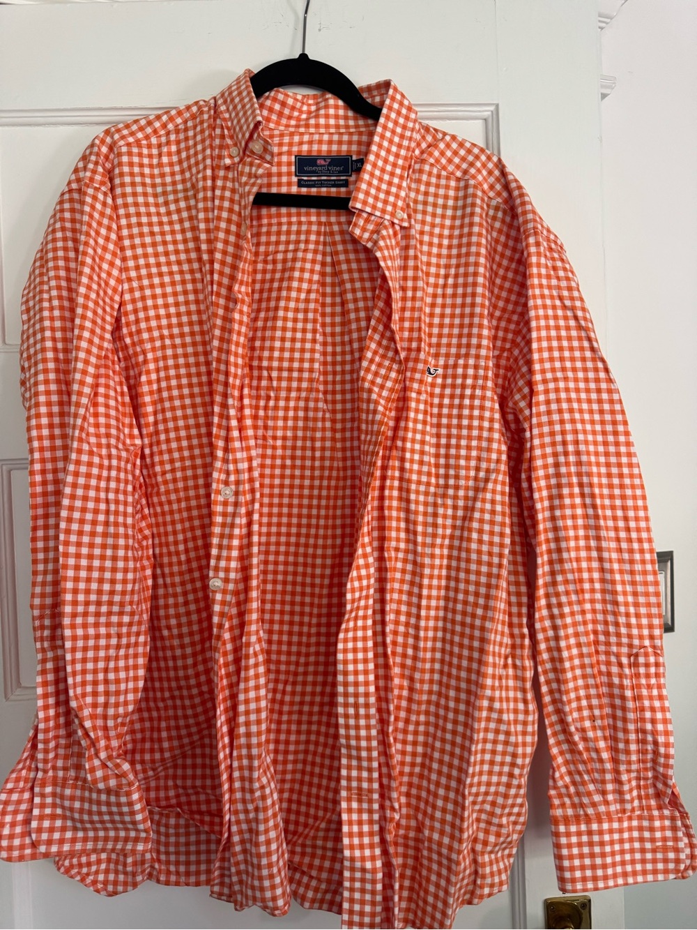 Vineyard Vines Orange and White Gingham Button-Down Shirt